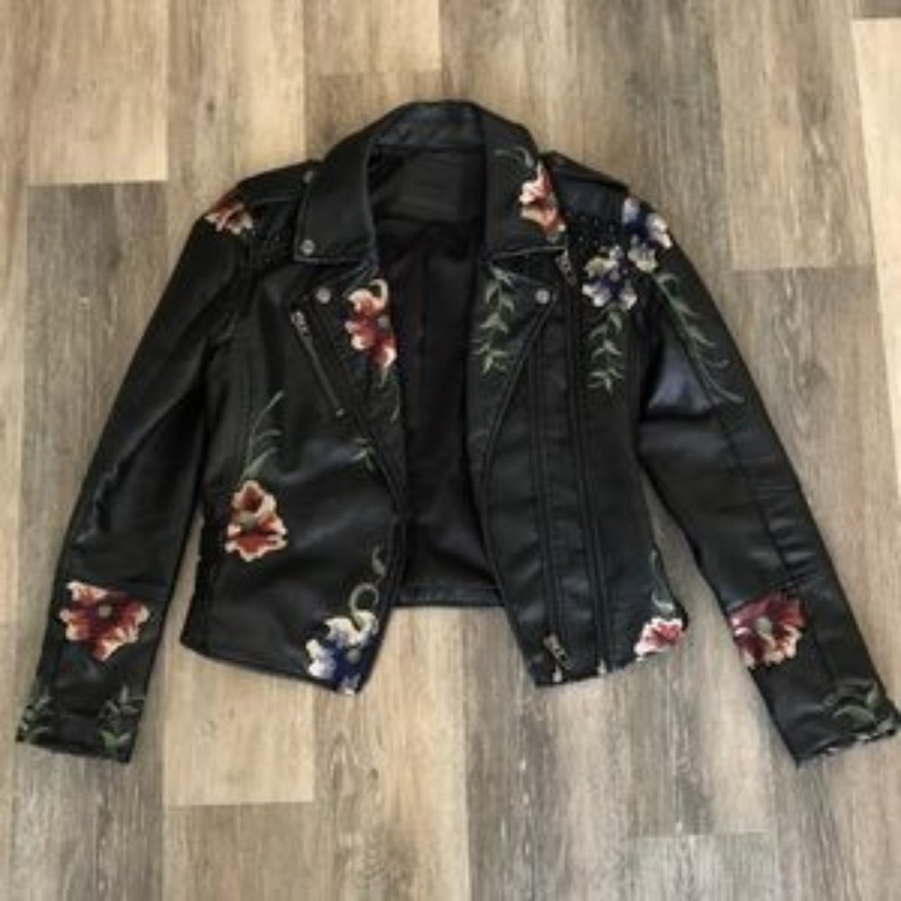 BlankNYC FauxLeather Floral Embroider Moto Jacket